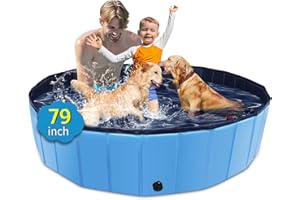 CACSPS Foldable Dog Pool, 79" x 14" Large Kiddie Pool with Hard Plastic, Non-Slip Dog Bath Tub for Outdoor Backyard, Collapsible Dog Swimming Pool for Kids Dogs Pets (Blue)