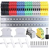 XINTAIHELE DIN Rail Terminal Blocks Kit DK2.5N Terminal Block Connectors 12-22 AWG 600V Ground Blocks Jumpers End Covers Brac