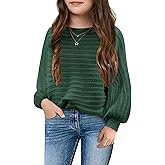 Mafulus Girl's Puff Long Sleeve Crewneck Pullover Sweaters Kids Cable Knit Hollow Out Slouchy Cute Fall Jumper Tops 5-14T