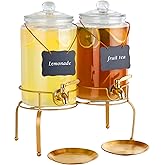 Drink Dispensers for Parties, 2 Pack 1 Gallon Beverage Dispenser with Stand, Drink Dispenser With Glass Lid, juice dispensers for parties