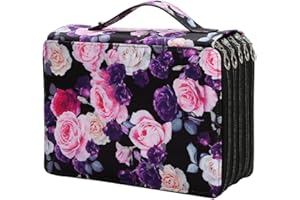 Falytemow 250 Slots Colored Pencil Case Organizer with Zipper Large Capacity Pen Holder Bag for Student or Artist Purple Rose