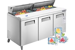 kalifon 72" W 3 Door Refrigerator Sandwich Salad Prep Table Commercial Stainless Steel Fan Cooling Refrigerator with Cutting Board, 3 Shelves & 18 Pans for Restaurant, Bar, Shop-20 Cu.ft