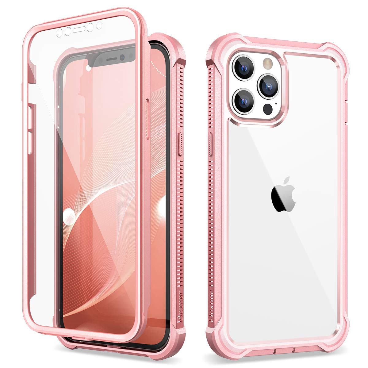Dexnor Case Compatible with Iphone 12 Pro Max 6.7 Inch, 360 Degree Full Body Shockproof Front and Back Protective Cover with Built-in Screen Protector - Baby Pink