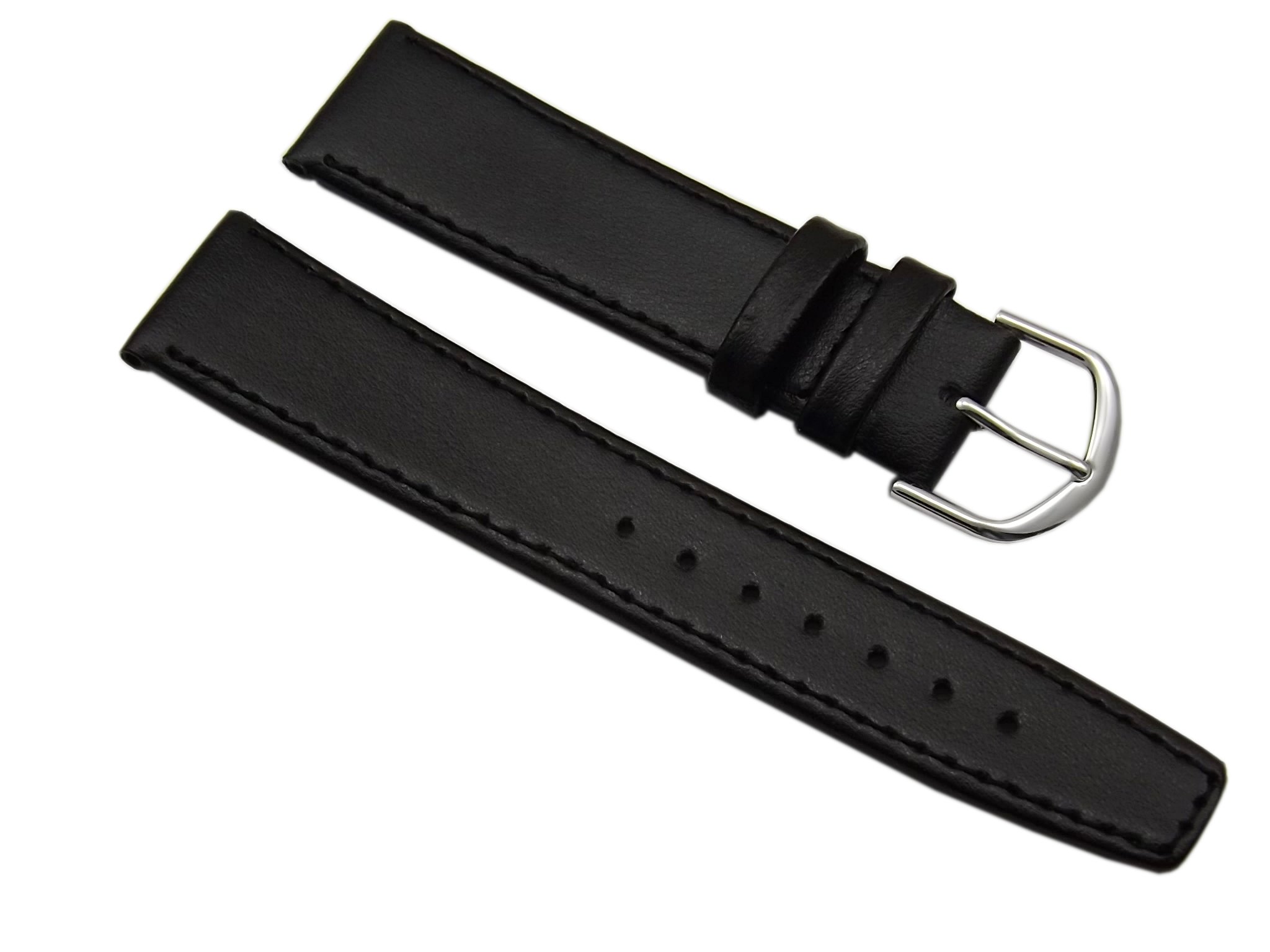 myledershop 20mm Calf leather watch strap band in black with buckle in silver
