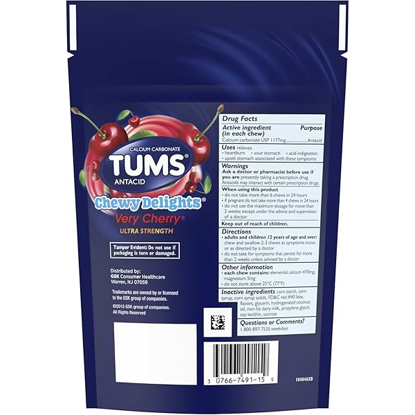 TUMS CHEWY DELIGHTS ULTRA STRENGTH SOFT CHEWS, VERY CHERRY 32 EA (PACK OF 2)