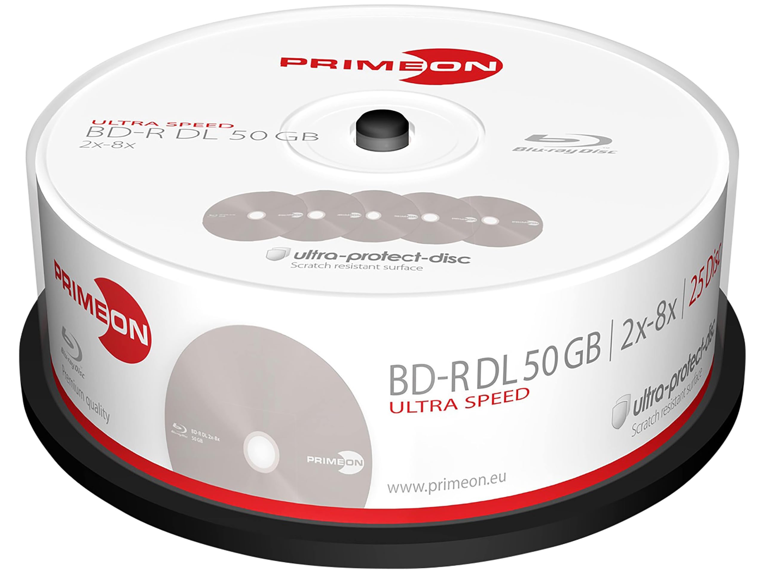 PRIMEON BD-R DL 50GB/2-8x Cake Box (25 Disc) Ultra Protect Disc Surface