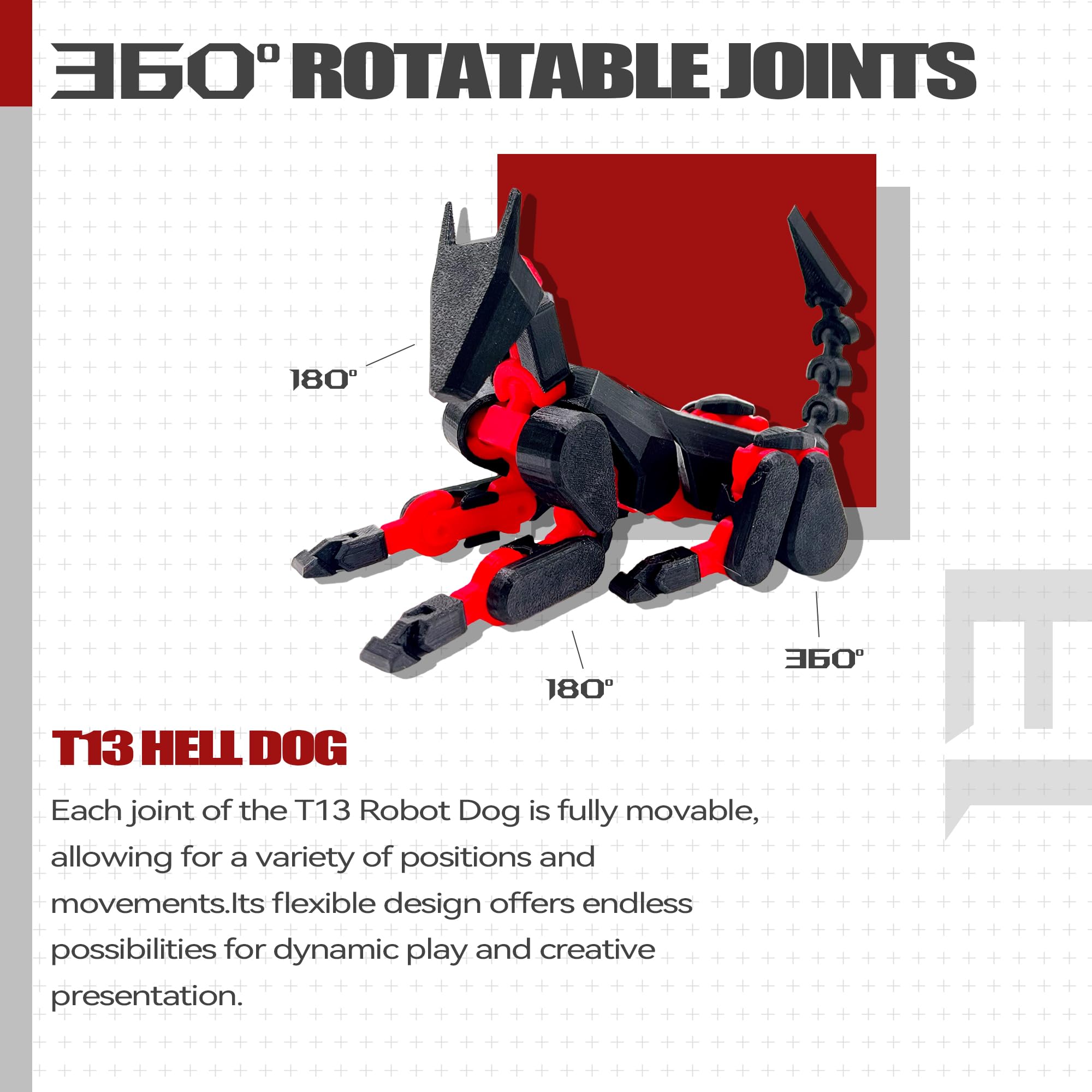 Uodofy (Assembly Completed) T13 3D Action Figure Set,Dummy Robo Titan 13 Action Figures,3D Printed Multi-Jointed Toy (Black Red + Dog)