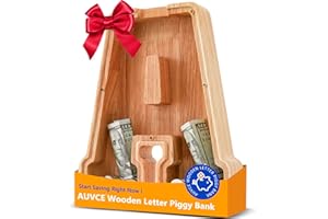 AUVCE Wooden Letter Piggy Bank for Kids, Initial Coin Bank for Boys and Girls, First Name Personalized Savings Bank for Birthday Boys Girls Gift Piggy Bank for Kids (Wood, S9-A)