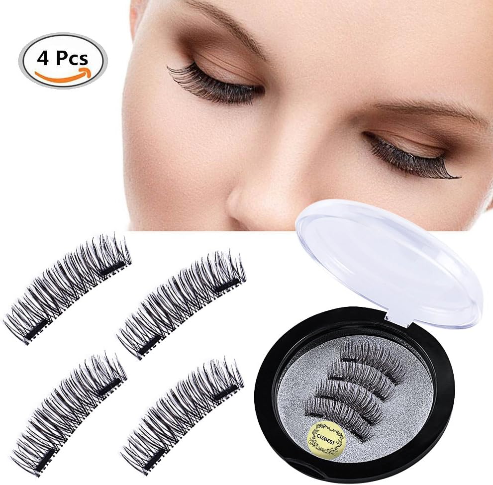 Double Magnet False Eyelashes, Magnetic Eyelashes, 3D Natural Reusable Eyelashes Extension, Natural Look Fiber Eyelashes, Thick Black Long Charming Eyelashes -1 pair (4 piece)