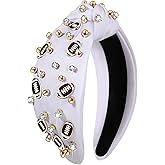 mokkia Football Headband for Women Football Mom Accessories Crystal Rhinestone Jeweled Wide Top Knot Headband Game Day Sports Hair Accessories Gift (White 2)
