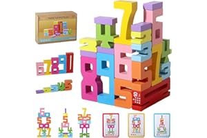 BOVVSKY Wooden Number Building Blocks, Montessori-Inspired Wooden Number Building Blocks, Math Learning Toys for Kids Digital Educational Counting Toys (20pcs)