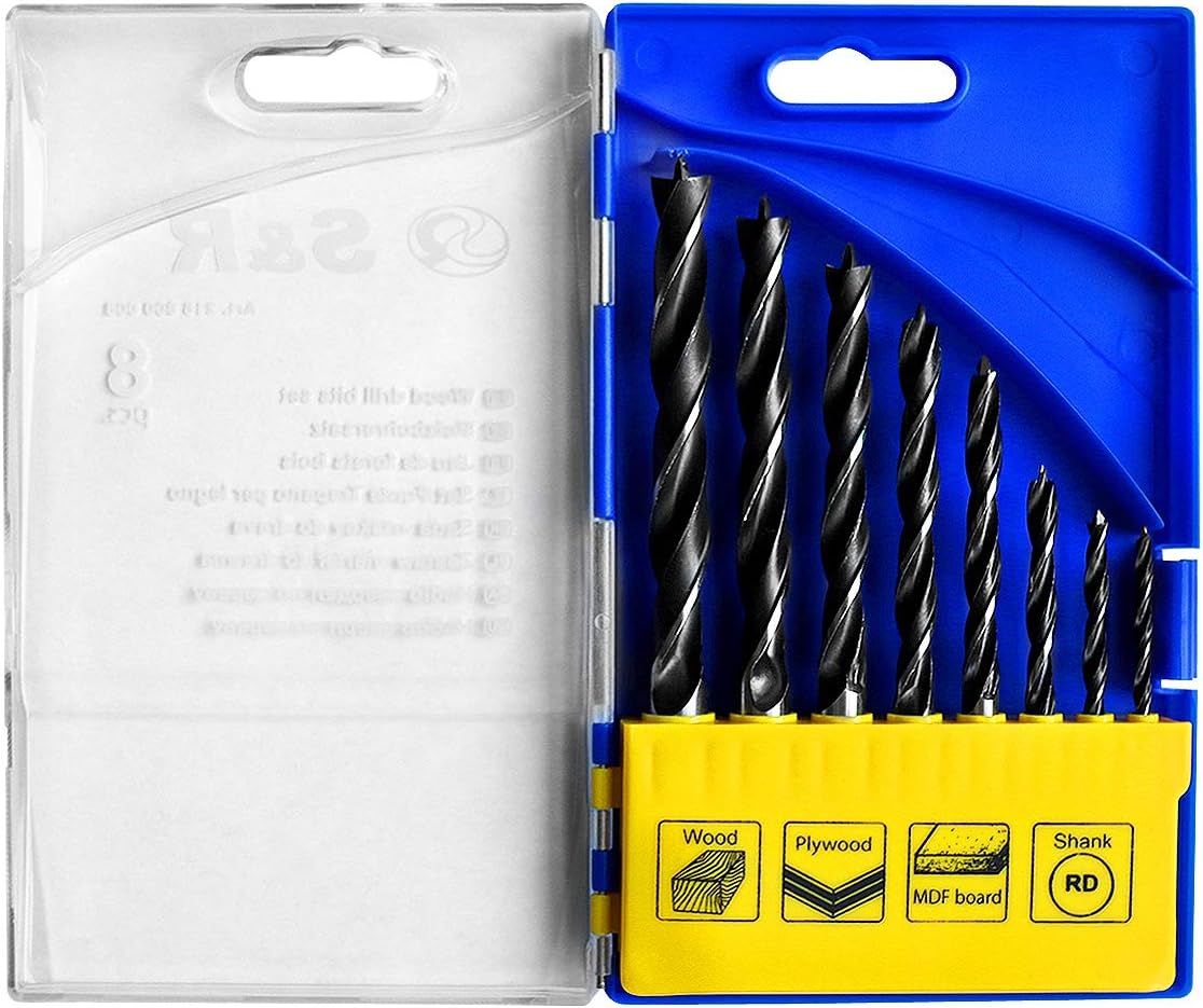 S&R Wood Drill Set/Wood Twist Drill Set 8 Pieces: 3,4,5,6,7,8,9,10 mm in plastic box