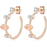 EVEVIC Trendy Austrian Crystals Half Hoop Earrings for Women 14K Gold Plated Hypoallergenic Hoops Earring Jewelry Gift