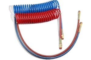 GREPSPUD 15Ft Coiled Air Brake Hoses Assembly for Semi Truck, Coiled Air Brake Lines with 40'' Tractor Lead & 12'' Trailer Lead, Red & Blue Coil Air Lines Set for Semi Trucks Tractors Trailers