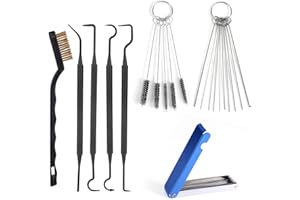 lasuroa Carburetor Cleaning Kit, Includes 1 Single Head Brush 23 Needles 5 Nylon Brushes and 4 Carb Cleaning Hooks for Motorcycle ATV Chainsaw & Welder Maintenance