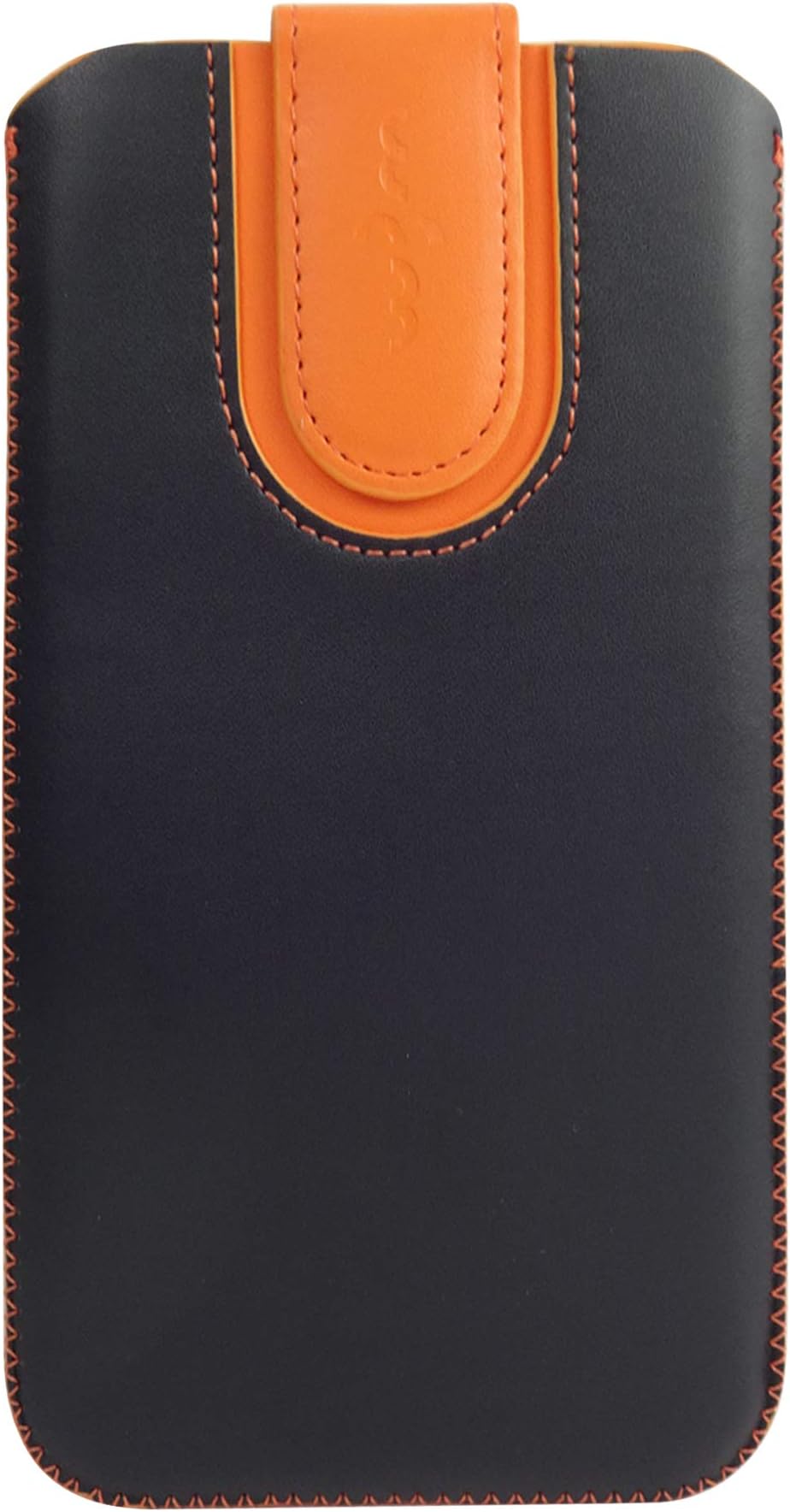 Emartbuy Faux Leather Slide in Pouch Case Cover with Magnetic Flap for OnePlus 7T Pro McLaren Edition (17.5x9.2x1cm) - Black/Orange Plain