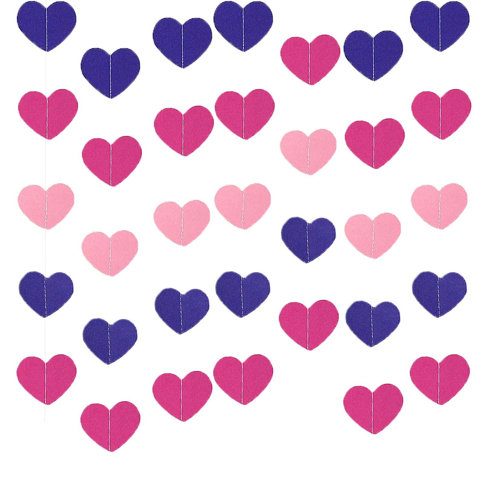 Flomiara 6M Reflective Heart-Shaped Paper Garland - Sparkling Heart Hanging Banner, Ideal for Birthday, Holiday, Wedding, Anniversary & Themed Party Decor (Pinkish Purple)