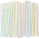 [200 Pack] 8.5" High Flexible Plastic Straws | Bendable Disposable Drinking Straws -Striped Assorted Colors for Home Use Milk Juice Drinks