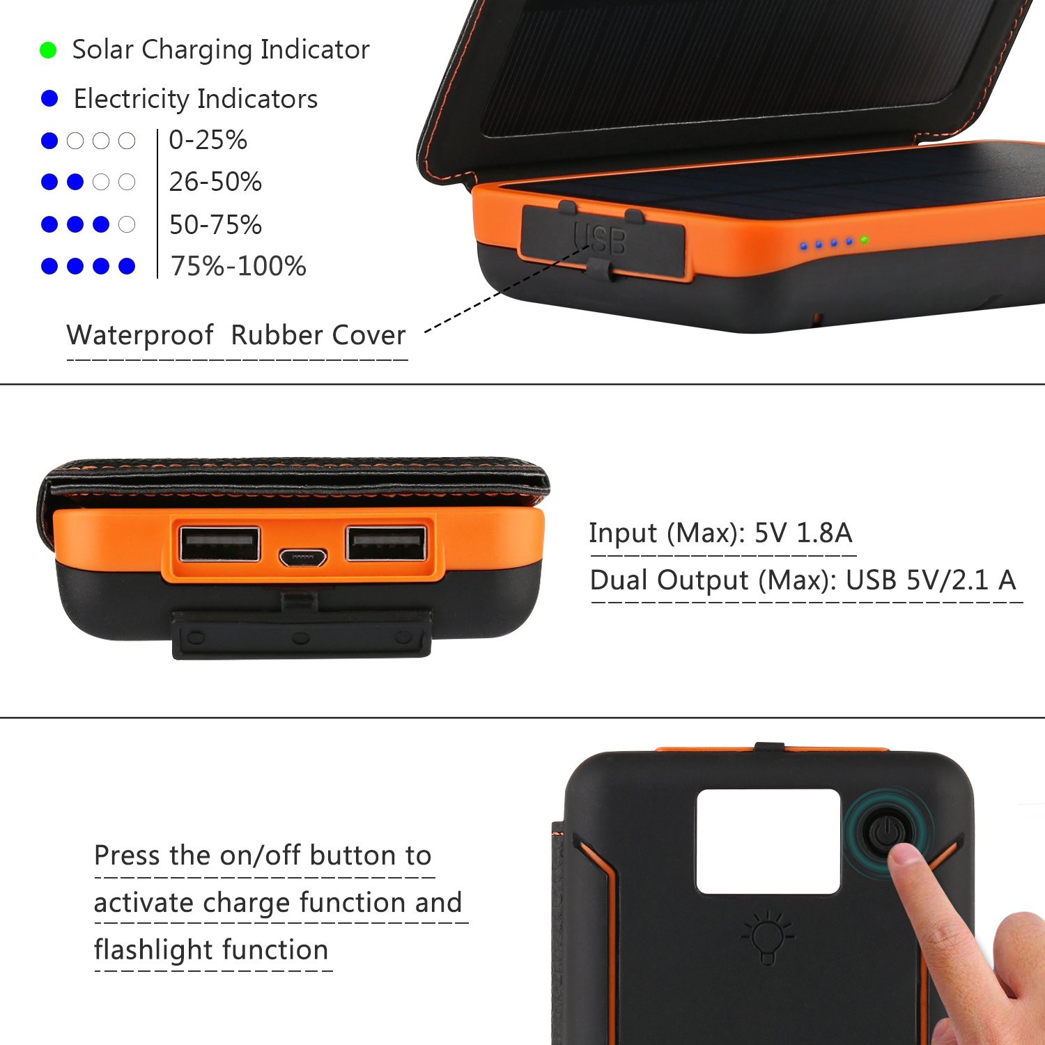 Solar Charger 24000mAh, FEELLE Solar Power Bank with 2 USB Ports