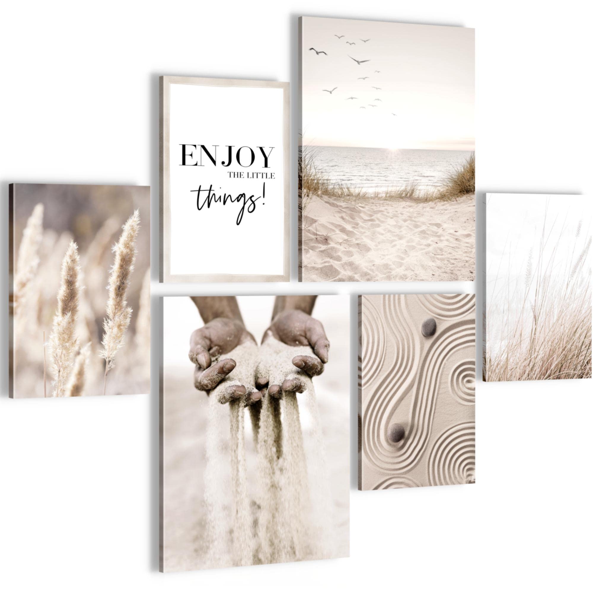 Set of Wall Pictures Boho Pampasgras - STYLISH, NO FRAME REQUIRED - Modern Collage Beige Sand - Living Room Bedroom - N003563a