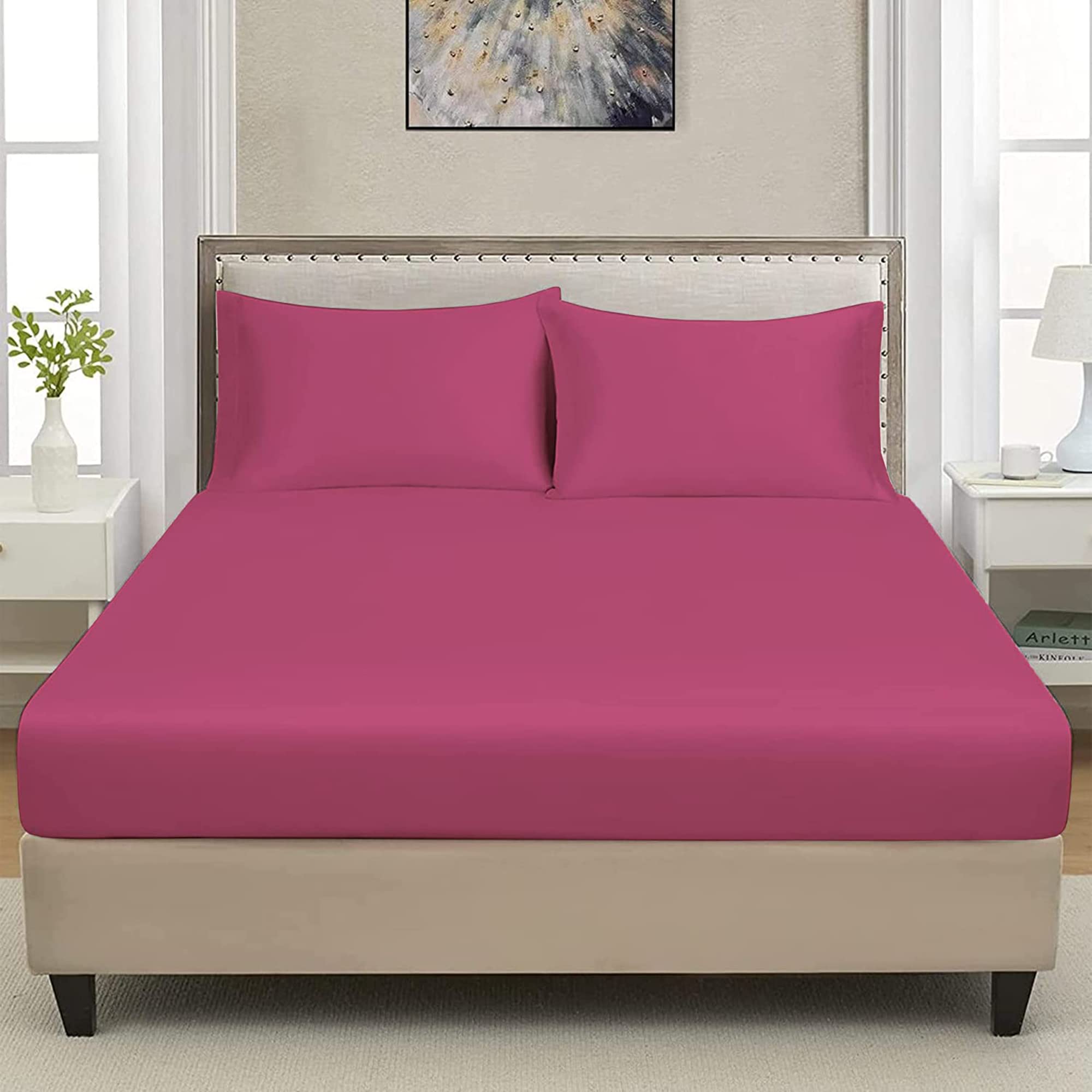 Extra Deep Luxuary Fitted Sheet 25cm Mattress Sheets 50% Cotton 50% Polyester By JRI® (Single, Fuschia) — image 1