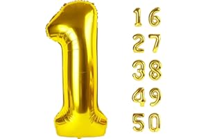 KELFUOYA 40 Inch Gold Balloon Number 1 First Birthday Jumbo Mylar Foil Helium Balloon for 10 21 31 Birthday Digital for Birthday Party Wedding Anniversary Party Decorations