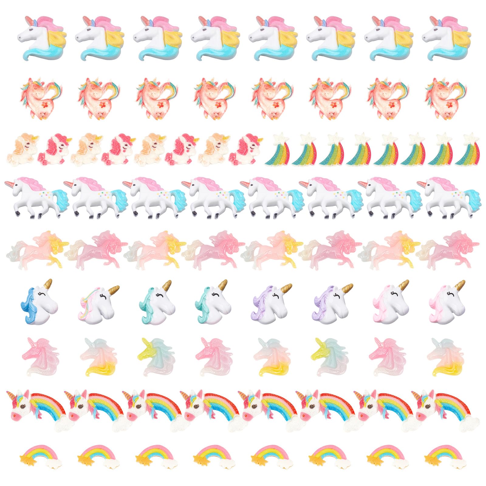 SUNNYCLUE 80Pcs 10 Styles Unicorn Resin Cabochon Rainbow Slime Charms Flatback Colorful Mini 3D Star Cloud Beads for DIY Scrapbooking Embellishments Jewelry Making Crafts Making Supplies