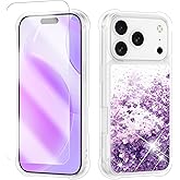 ANSHOW Case Compatible with iPhone 17 Pro Max, Shockproof Clear TPU Phone Glitter Case with 1 Screen Protector, Bling Glitters Case for Women, Purple