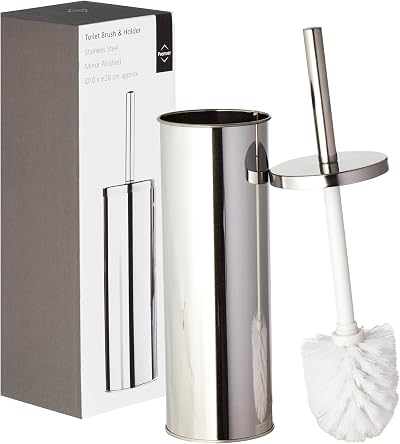 Premier Toilet Brush & Holder Chrome Metal Set with White Bristles