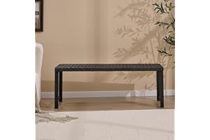Seekverse 46" Outdoor Rattan Backless Bench, All-Weather Patio Garden Bench for Backyard, Porch, or Lawn, Durable Steel Bench for Outdoor Spaces