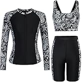 JACK SMITH Women's 3 Piece Long Sleeve Rash Guard Swimsuits Zip Front Bathing Suit Tankini Swimsuits UPF 50
