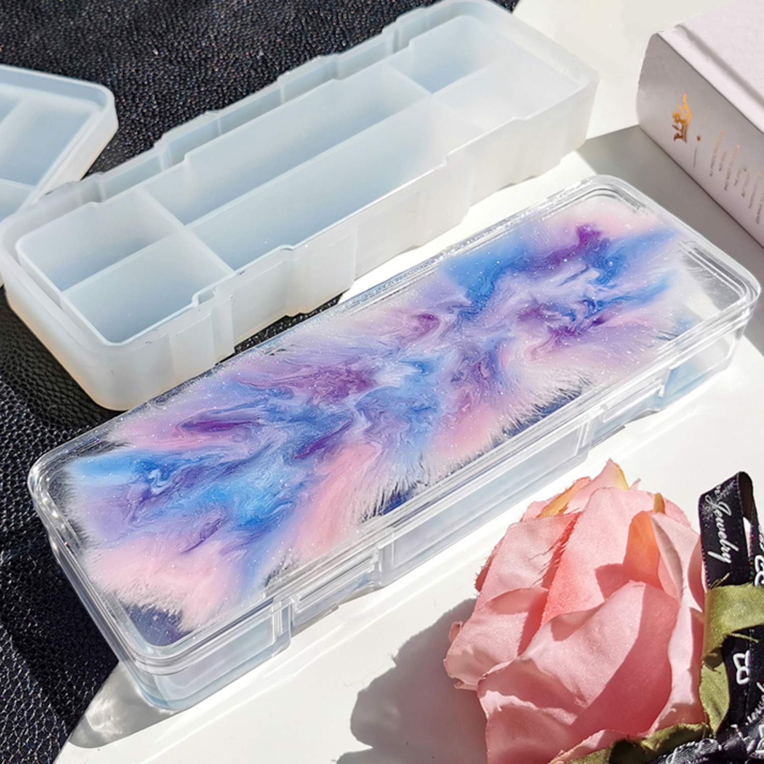 IKEPAHOK Pencil Case Resin Box Mold, Silicone Square Storage Containers for Epoxy Casting, Mini Rectangle Organizer Bin with Lid, Jewelry Dominoes Box Molds for DIY Craft Gift for Kids and Girls