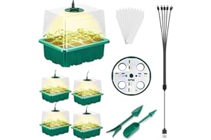 CANNABMALL Seed Starter Tray with Grow Light 8 LEDs, 5 Packs Seedling Starter Trays with Humidity Dome (60 Cells), Seed Starting Trays Seed Starter Kit Indoor Gardening Plant Germination Trays