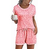 Ekouaer Pajama Set for Women Short Sleeve Tops and Shorts Set 2 Piece Pjs Classic Loungewear with Pockets