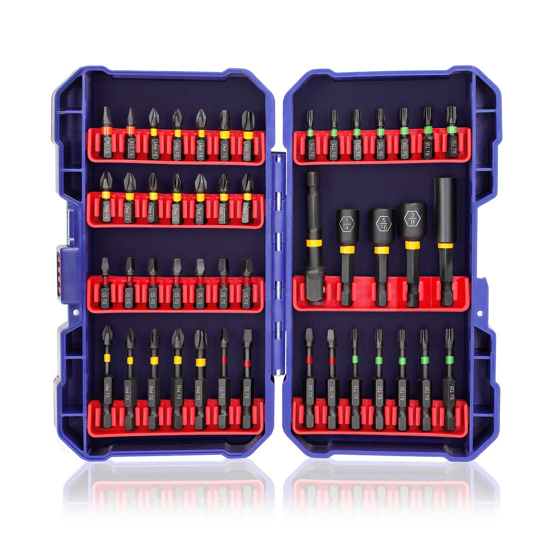 WORKPRO Impact Screwdriver Bit Set, S2 Alloy Steel Bit Set Including 1 In. and 2 In. Phillips, Square, Slotted, Torx Bits and Socket Adapter, Magnetic Nut Driver Bits, Extension Rod, (47-Piece)