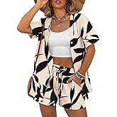 REDHOTYPE Womens 2 Piece Outfits Lightweight Button Down Top Casual Shorts Printed Summer Vacation Sets（S-XL）