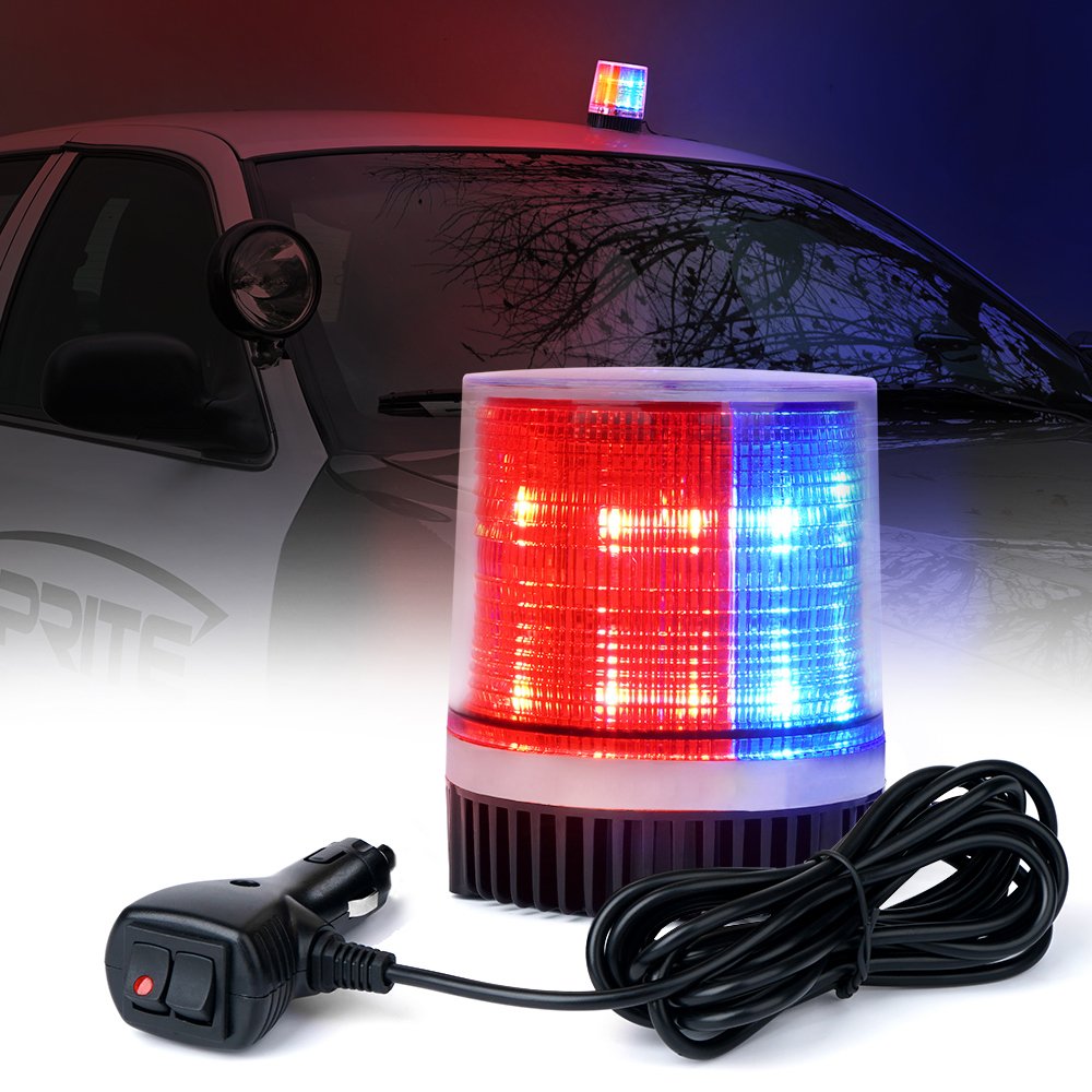 Xprite Red&Blue LED Beacon Light w/Magnetic Base，Safety Warning Police Flashing Lights for Law Enforcement Vehicles Forklift Patrol Security Trucks Cruiser UTV ATV Snowplow Volunteer