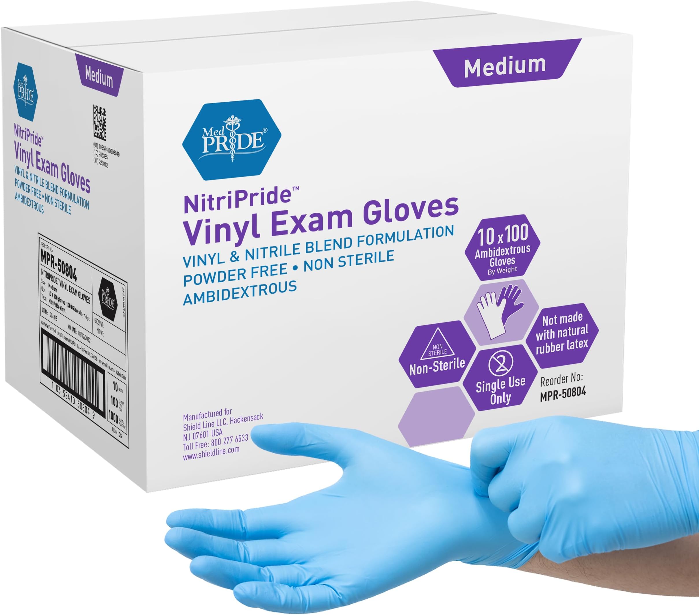 Med PRIDE NitriPride NitrileVinyl Blend Exam Gloves, Medium 1000