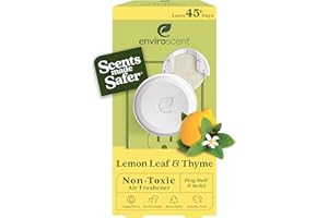 Enviroscent Non Toxic Air Freshener (Lemon Leaf & Thyme) Plug-in Home Fragrance Last 45+ Days | Kit includes 1 Refillable Plug In Warmer & 1 Scent Refill