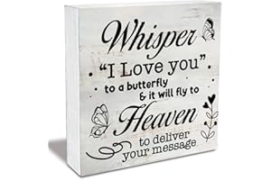 MAVOTEN Rustic Sympathy Wood Box Sign Whisper I Love you to a butterfly Wooden Box Sign Home Desk Shelf Decor Remembrance Gift (5 X 5 Inch)