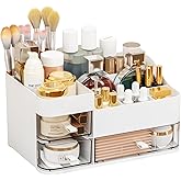 SuoXing White Make up Organizers for Vanity,Large Plastic Bathroom Counter Organizer With Drawers,Skincare Organizers and Cosmetic Storage for Dresser Top Skin Care,Beauty Products and Brush Holder