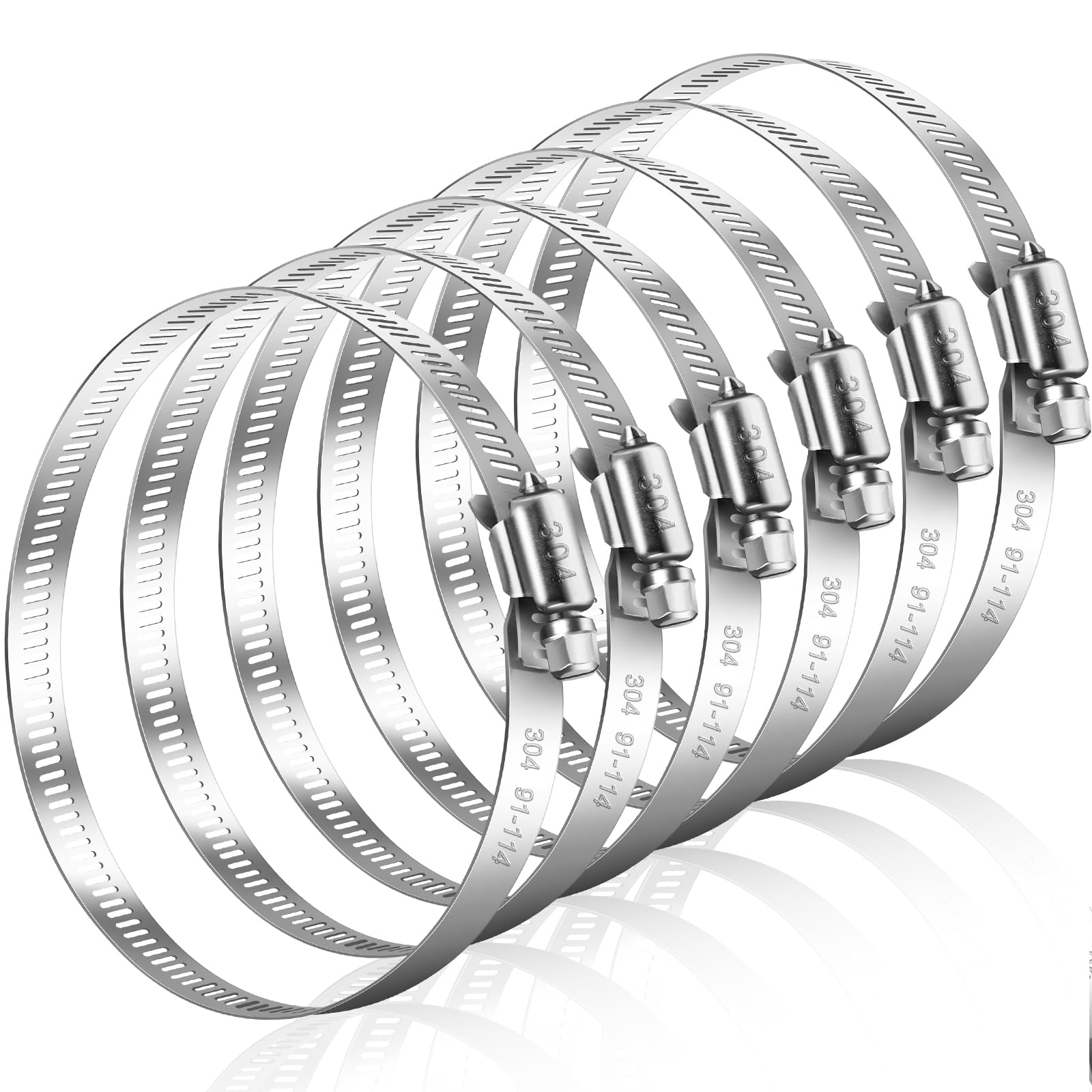 Caianwin 6 Pcs Hose Clips Large Size 91-114mm Adjustable 304 Stainless Steel Hose Clamp for Automotive,Mechanical,Agriculture