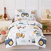 PERFEMET Car Printed Toddler Comforter Set, 4 Pieces Toddler Bedding Sets for Boys, Reversible Tractors Pattern Teen Boy Bed in A Bag Comforter Set with Sheets (Tractor, Toddler)