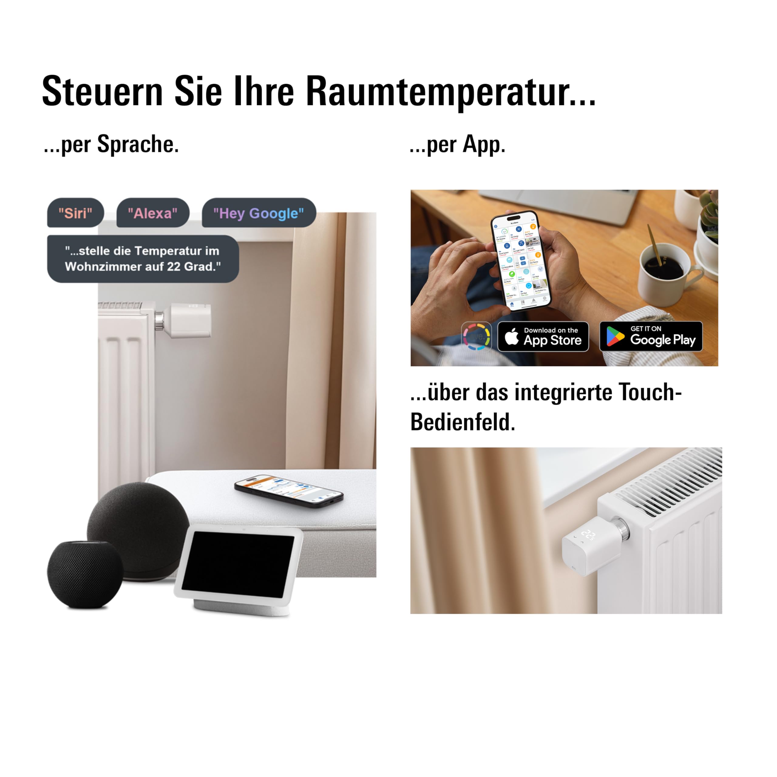 Eve Thermo (Matter, 5. Gen.): Smartes Heizkörperthermostat, Heizkosten sparen, funktioniert mit Alexa, Apple Home, Samsung SmartThings, Google Home, benötigt Thread Border Router 5