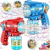 Zerhunt Lightweight Automatic Bubble Gun: 2 Pack Bubble Blaster for Kids 4-8 with Bubble Solution & LED Light - 15000+ Bubble