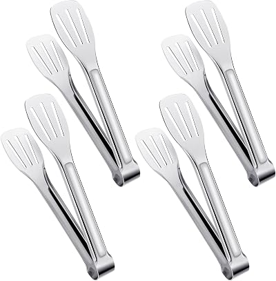 FANTESI 4 Pcs 7in Stainless Steel Kitchen Tongs Food Serving Buffet Frying