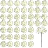 Auihiay 26 Pieces Hydrangea Artificial Flowers Silk Hydrangea Flowers Artificial Flowers Heads with Stems for Home Wedding Party Decorations (Ivory)