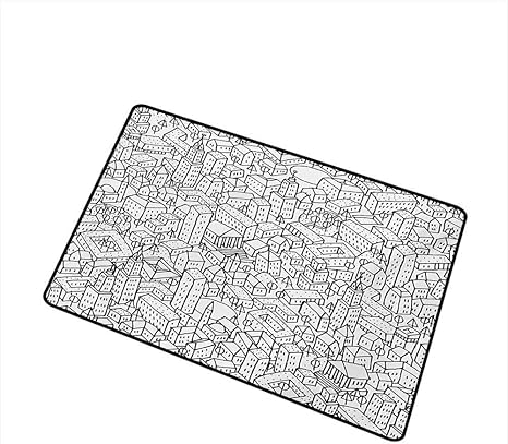 Amazon シンプルな黒と白の商業用グレードのエントランスマットの混雑した都市生活の描写を落書きエントランス ガレージ パティオw29 5 X L39 4インチ ブラックホワイトの大きな建物を描く 60x40cm 玄関マット オンライン通販