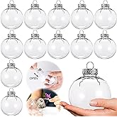 Neioaas Clear Plastic Ball Decor - Set of 12 DIY Christmas Decorative Balls,DIY Clear Plastic Fillable Balls Ornament for Christmas,Halloween,Birthday,Wedding Decor, Crafts Decorations (80MM)