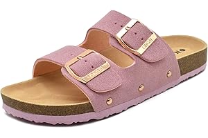 ONCAI Womens Flat Slide Sandals with Arch Support 2 Strap Adjustable Buckle Slip on Slides Shoes Non Slip Rubber Sole